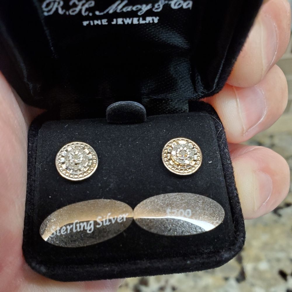 Sterling Silver Bridge Diamond Earrings 1/10 CT Total Weight Earrings